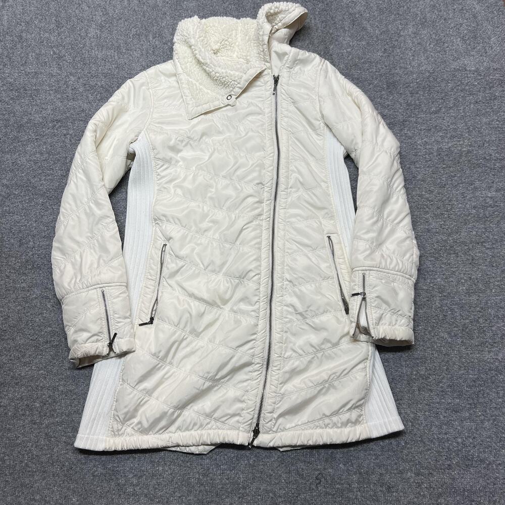 PrAna Coat Womens Small White Diva Long Sherpa Fleece Lined Full Zip Puffer